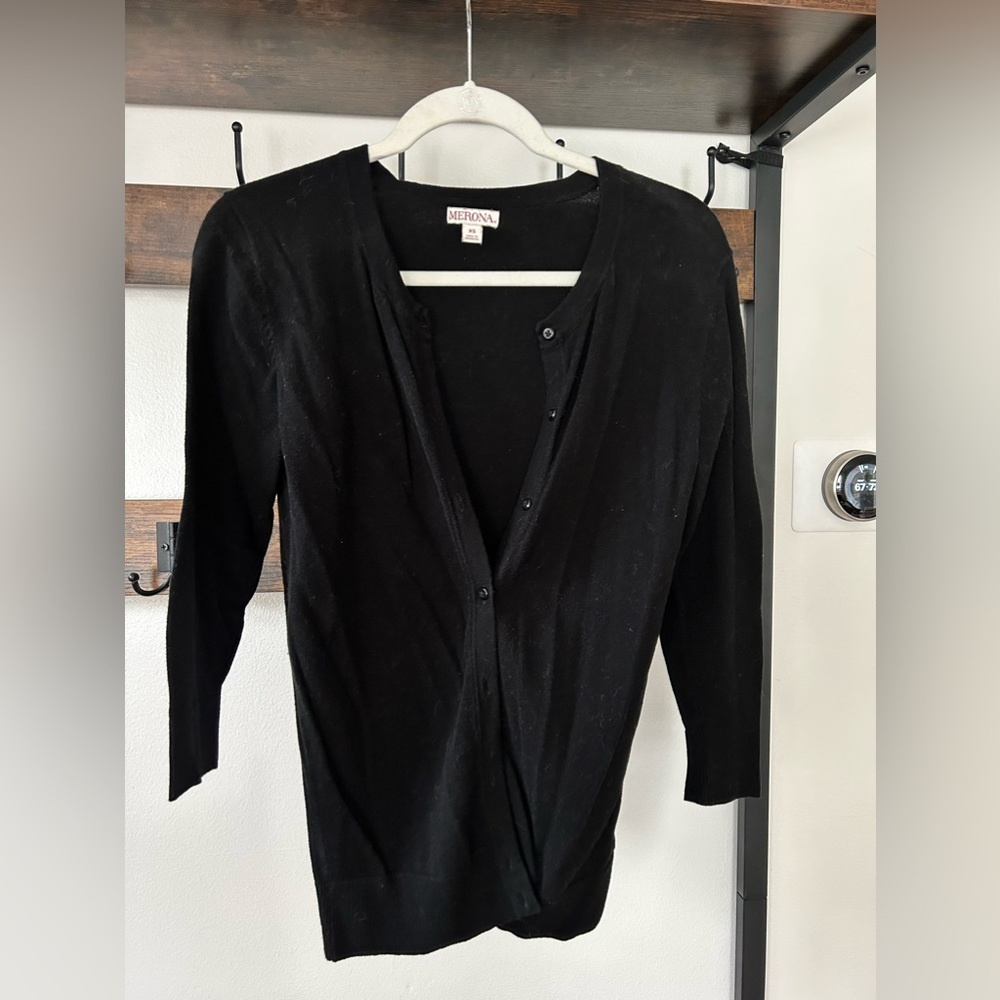 Women Merona 3/4 Sleeve Button Up Black Cardigan XS